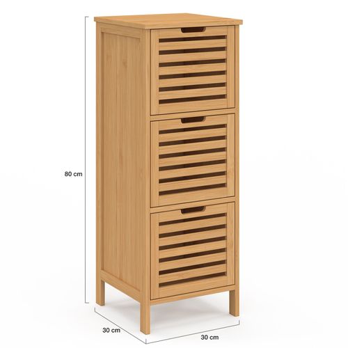 Meuble D'appoint Salle De Bain Bambou Bea 3 Portes 30 X 30 X 80 Cm