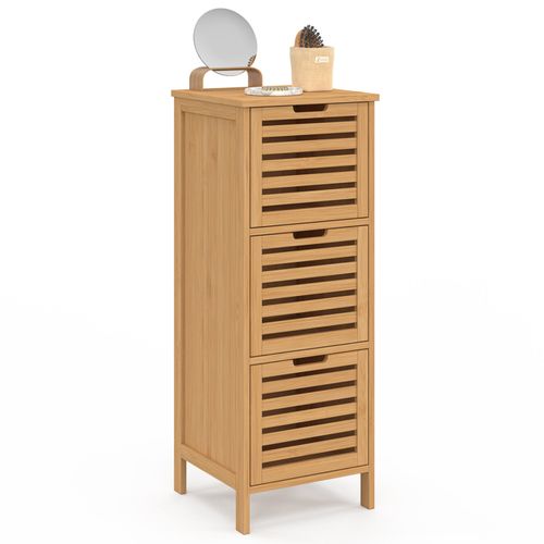 Meuble D'appoint Salle De Bain Bambou Bea 3 Portes 30 X 30 X 80 Cm
