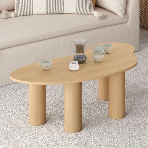 Table Basse Organique 100 Cm Bois Effet Hêtre