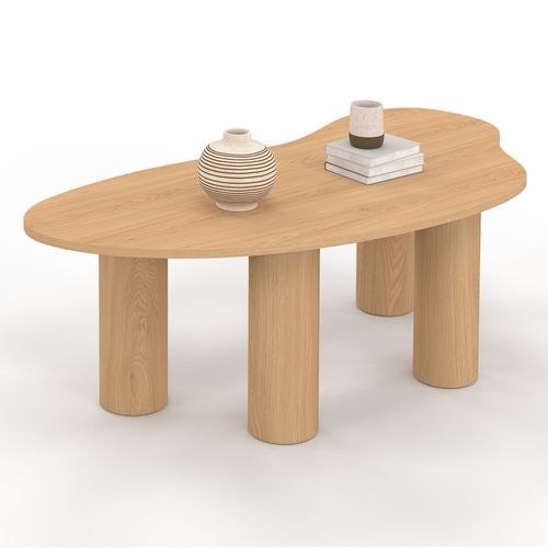 Table Basse Organique 100 Cm Bois Effet Hêtre