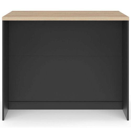 Ilot Central Tibo 110 Cm Casserolier 3 Tiroirs Bois Noir Avec Plan De Travail Façon Hêtre