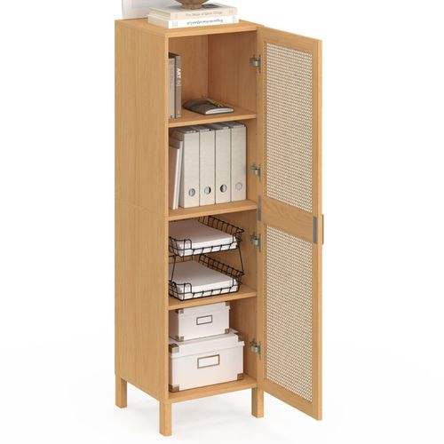 Armoire De Rangement Edhen 1 Porte 3 Étagères Bois Et Cannage