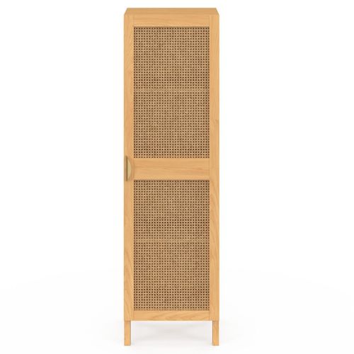 Armoire De Rangement Edhen 1 Porte 3 Étagères Bois Et Cannage