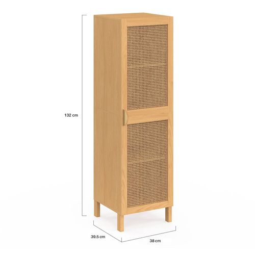 Armoire De Rangement Edhen 1 Porte 3 Étagères Bois Et Cannage