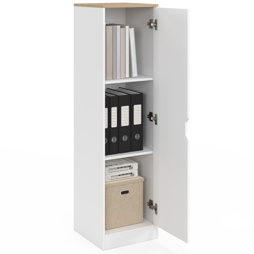Armoire De Rangement Nouk 1 Porte Avec Étagères Blanc Et Bois