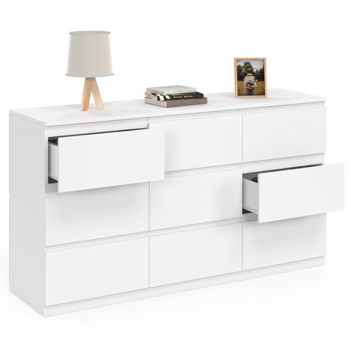 Commode 9 Tiroirs Tomi XXL 136 Cm Bois Blanc