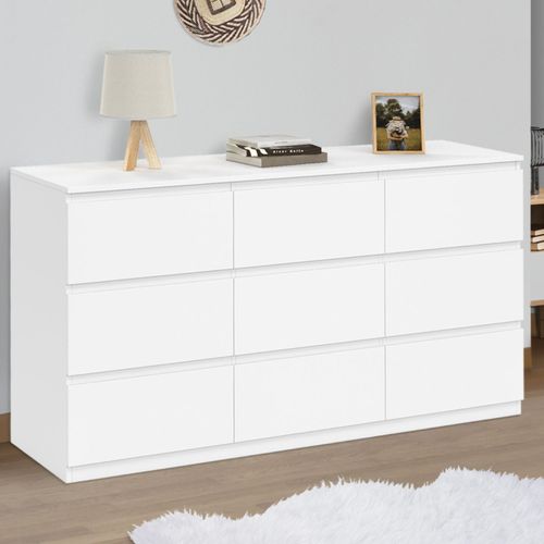 Commode 9 Tiroirs Tomi XXL 136 Cm Bois Blanc
