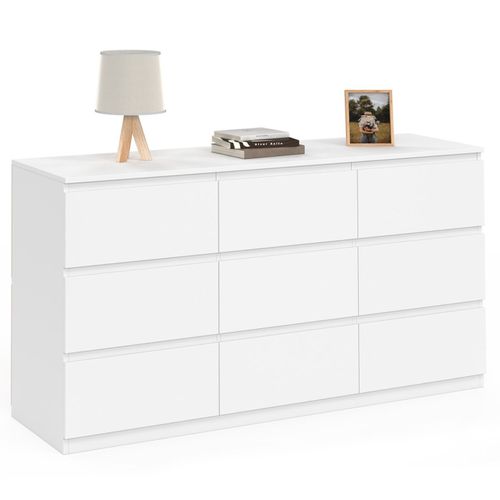 Commode 9 Tiroirs Tomi XXL 136 Cm Bois Blanc