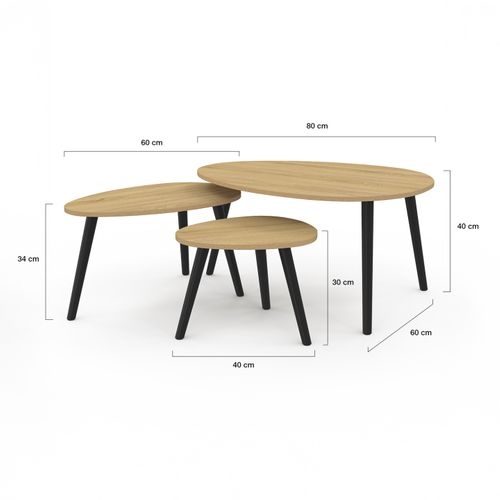 Lot De 3 Tables Basses Gigognes Gaia Bois Et Pieds Noirs Scandinave