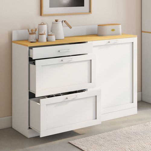 Buffet Bas De Cuisine 120 Cm Casserolier Vito Plan De Travail H.83 Cm 1 Porte + 3 Tiroirs Blanc Et P