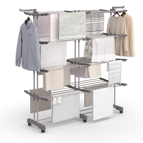 Séchoir à Linge Vertical Pliable Et Extensible 4 Niveaux Maxi Capacité 50m Inox Et Gris