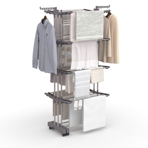 Séchoir à Linge Vertical Pliable Et Extensible 4 Niveaux Maxi Capacité 50m Inox Et Gris