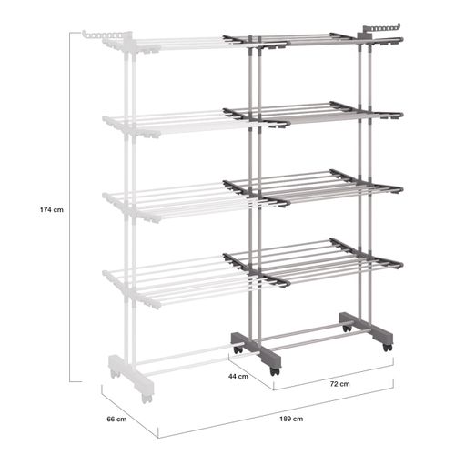 Séchoir à Linge Vertical Pliable Et Extensible 4 Niveaux Maxi Capacité 50m Inox Et Gris