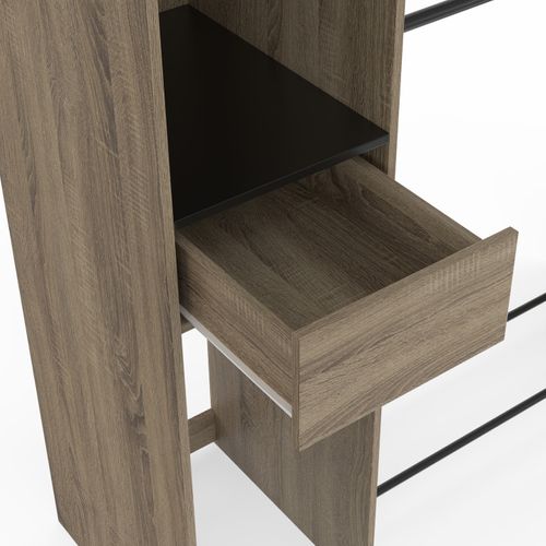 Dressing Double Penderie L. 110 Cm Mirty Avec Étagères + Tiroir + Rangements à Chaussures Hêtre Et N