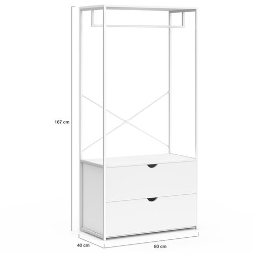 Dressing Penderie 2 Tiroirs L. 80 Cm Brooklyn Bois Blanc Et Métal Blanc