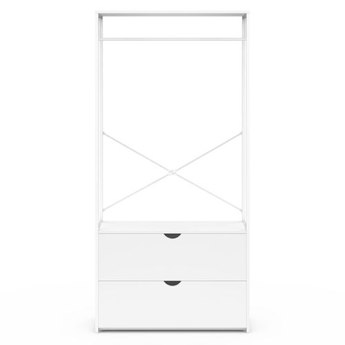 Dressing Penderie 2 Tiroirs L. 80 Cm Brooklyn Bois Blanc Et Métal Blanc