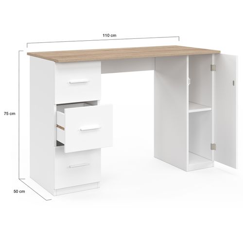 Bureau Droit Mae 3 Tiroirs Et Porte Placard Blanc Et Bois