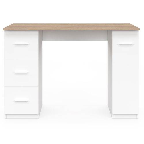 Bureau Droit Mae 3 Tiroirs Et Porte Placard Blanc Et Bois