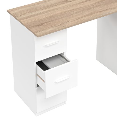 Bureau Droit Mae 3 Tiroirs Et Porte Placard Blanc Et Bois