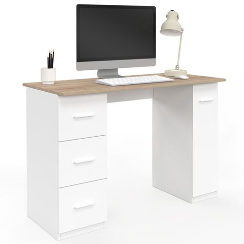 Bureau Droit Mae 3 Tiroirs Et Porte Placard Blanc Et Bois