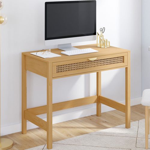 Bureau 1 Tiroir Edhen Bois Et Cannage