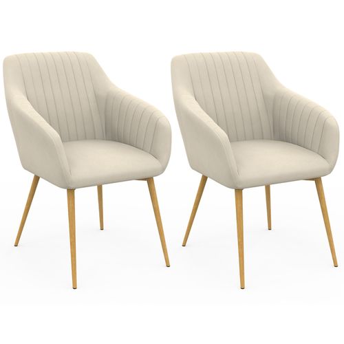 Lot De 2 Chaises De Salle à Manger, Fauteuils De Table Jany Matelassées Velours Beige Pieds Effet Bo
