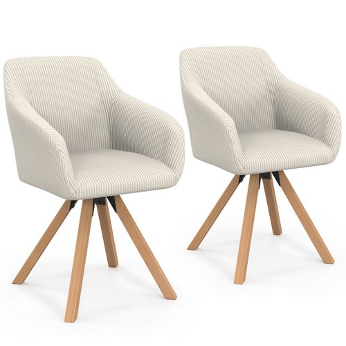 Lot De 2 Chaises Pivotantes De Salle à Manger, Fauteuils De Table Jany En Velours Côtelé Beige