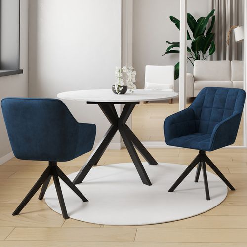Lot De 2 Chaises Pivotantes De Salle à Manger, Fauteuils De Table Mady En Velours Bleu