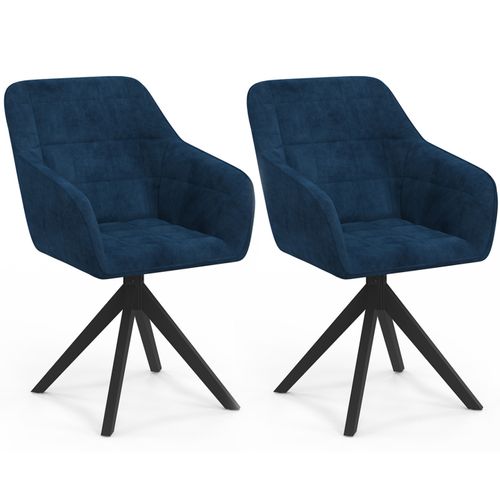 Lot De 2 Chaises Pivotantes De Salle à Manger, Fauteuils De Table Mady En Velours Bleu