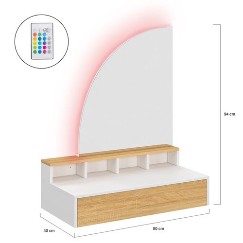 Coiffeuse Suspendue Zelia Miroir LED Avec 4 Niches, 1 Tiroir Bois Et Blanc