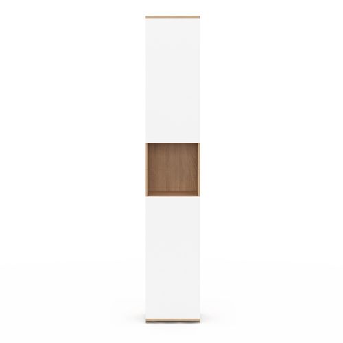 Meuble Colonne Salle De Bain Suspendu Tomi 2 Portes 1 Niche Façon Hêtre Et Blanc
