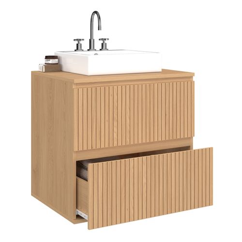 Meuble Sous Vasque Suspendu Salle De Bain Victor 2 Tiroirs Effet Lattes