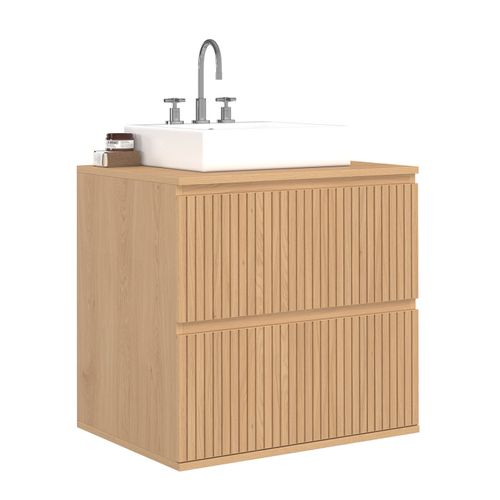 Meuble Sous Vasque Suspendu Salle De Bain Victor 2 Tiroirs Effet Lattes