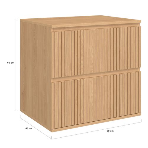 Meuble Sous Vasque Suspendu Salle De Bain Victor 2 Tiroirs Effet Lattes