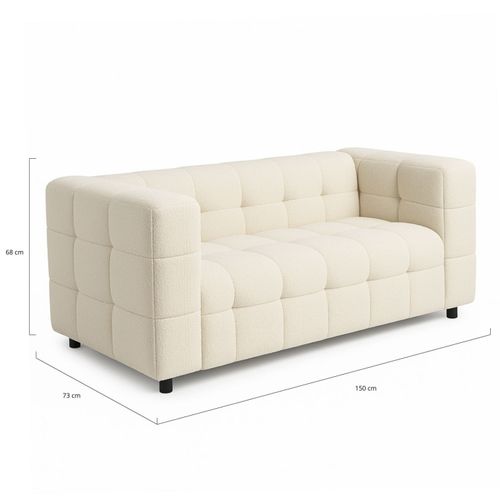 Canapé Droit 2 Places Capitonné Amance En Tissu Bouclette Beige