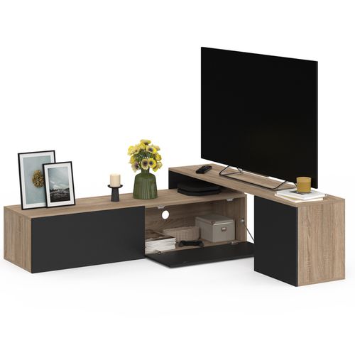 Meuble TV 180-240 Cm Modulable D'angle Basile Rotatif Bois Et Noir