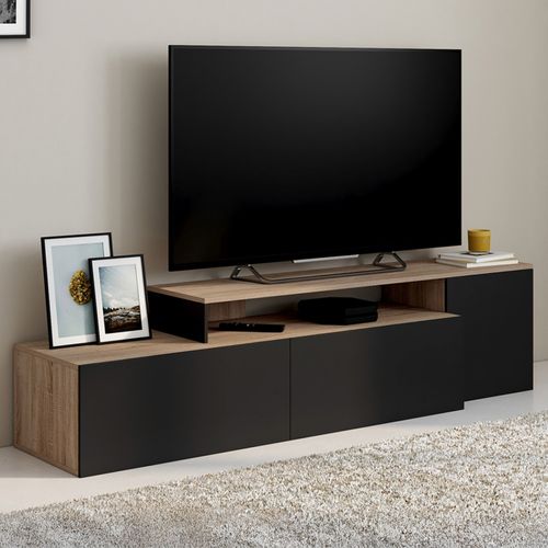Meuble TV 180-240 Cm Modulable D'angle Basile Rotatif Bois Et Noir