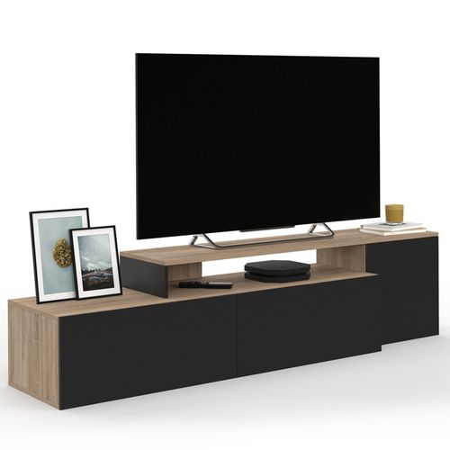 Meuble TV 180-240 Cm Modulable D'angle Basile Rotatif Bois Et Noir