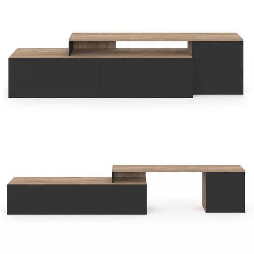 Meuble TV 180-240 Cm Modulable D'angle Basile Rotatif Bois Et Noir
