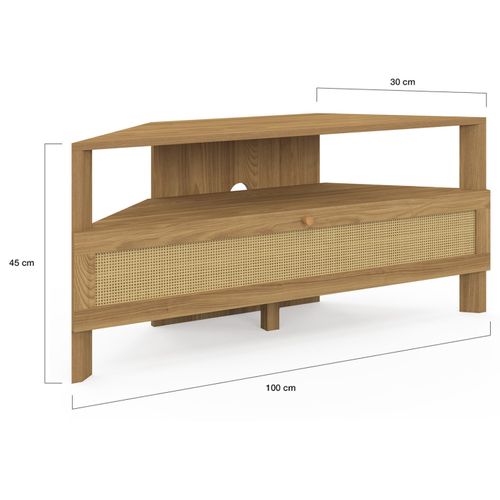 Meuble TV 100 Cm D'angle Hanae 1 Porte Effet Naturel Cannage