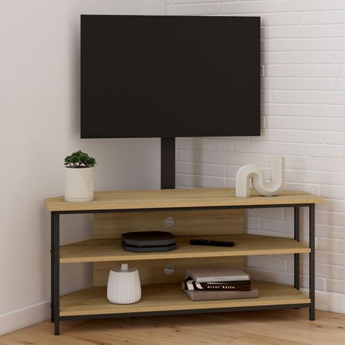 Meuble TV 100 Cm D'angle Detroit Avec Étagères Et Support TV Réglable De 32 à 70 Pouces Design Indus