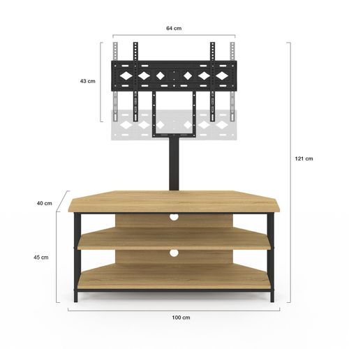 Meuble TV 100 Cm D'angle Detroit Avec Étagères Et Support TV Réglable De 32 à 70 Pouces Design Indus