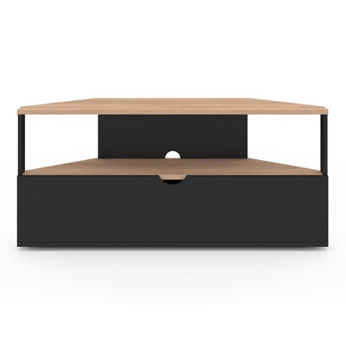 Meuble TV 100 Cm D'angle Eli Bois Façon Hêtre Et Noir