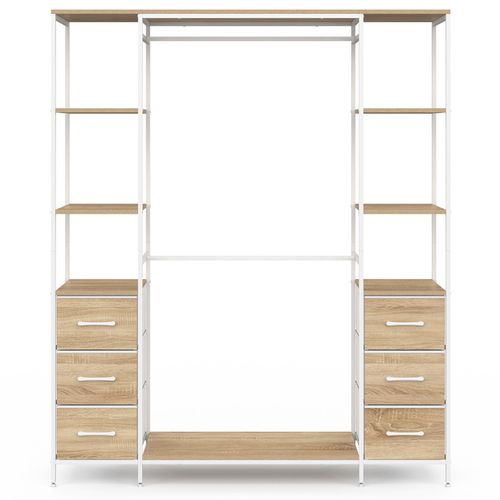 Dressing Double Penderie + Double Colonne L. 140 Cm Utah Avec 6 Étagères Et 6 Bacs En Tissu Bois Et