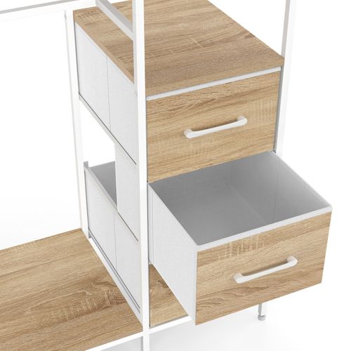 Dressing Double Penderie + Double Colonne L. 140 Cm Utah Avec 6 Étagères Et 6 Bacs En Tissu Bois Et