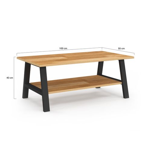 Table Basse Rectangulaire Madeleine 100 Cm Double Plateau Bois Et Noir