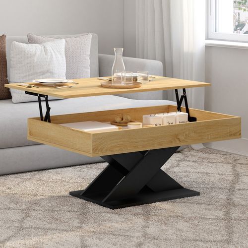 Table Basse Rectangulaire Plateau Relevable Alicia Bois Et Pied Noir