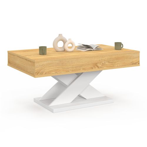 Table Basse Rectangulaire Plateau Relevable Alicia Bois Et Pied Blanc