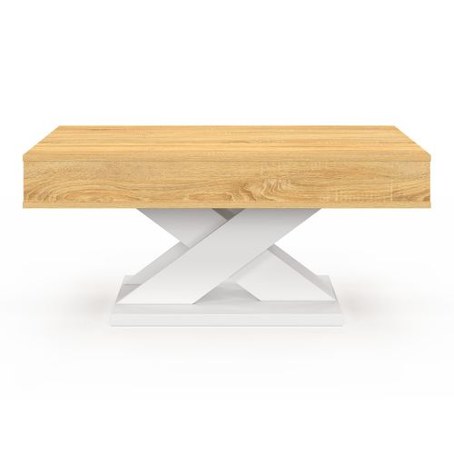 Table Basse Rectangulaire Plateau Relevable Alicia Bois Et Pied Blanc