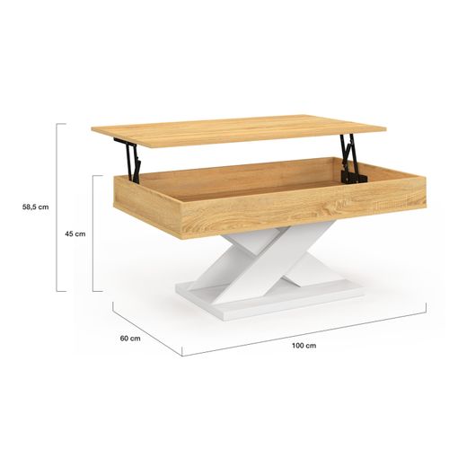 Table Basse Rectangulaire Plateau Relevable Alicia Bois Et Pied Blanc